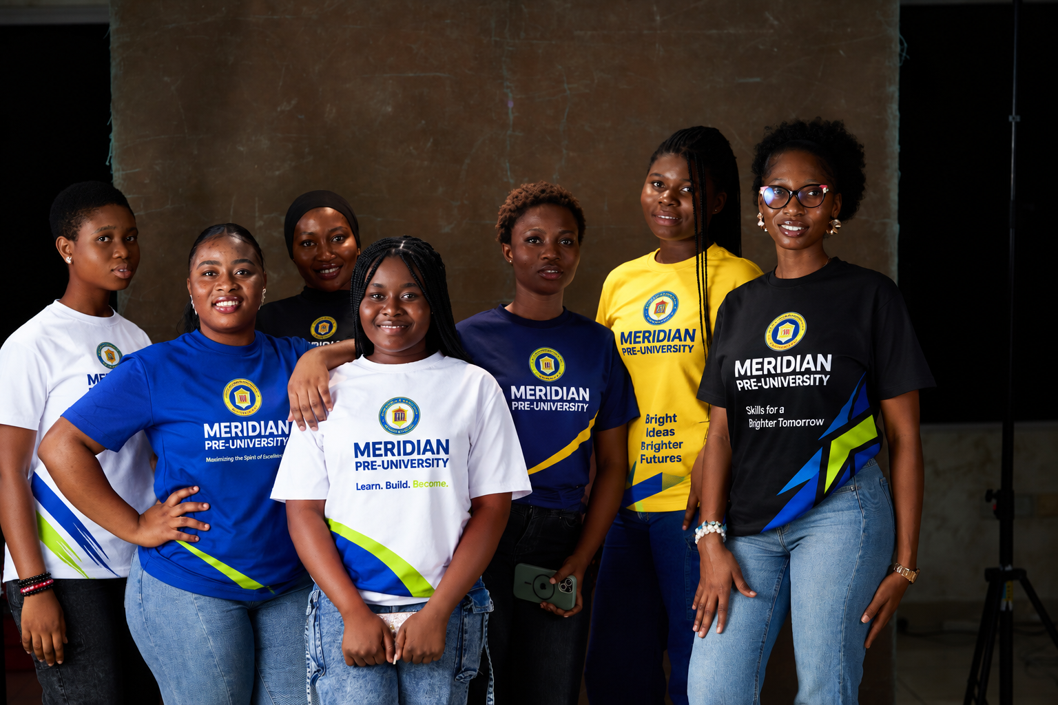 Meridian Pre-University students wearing branded T-shirts