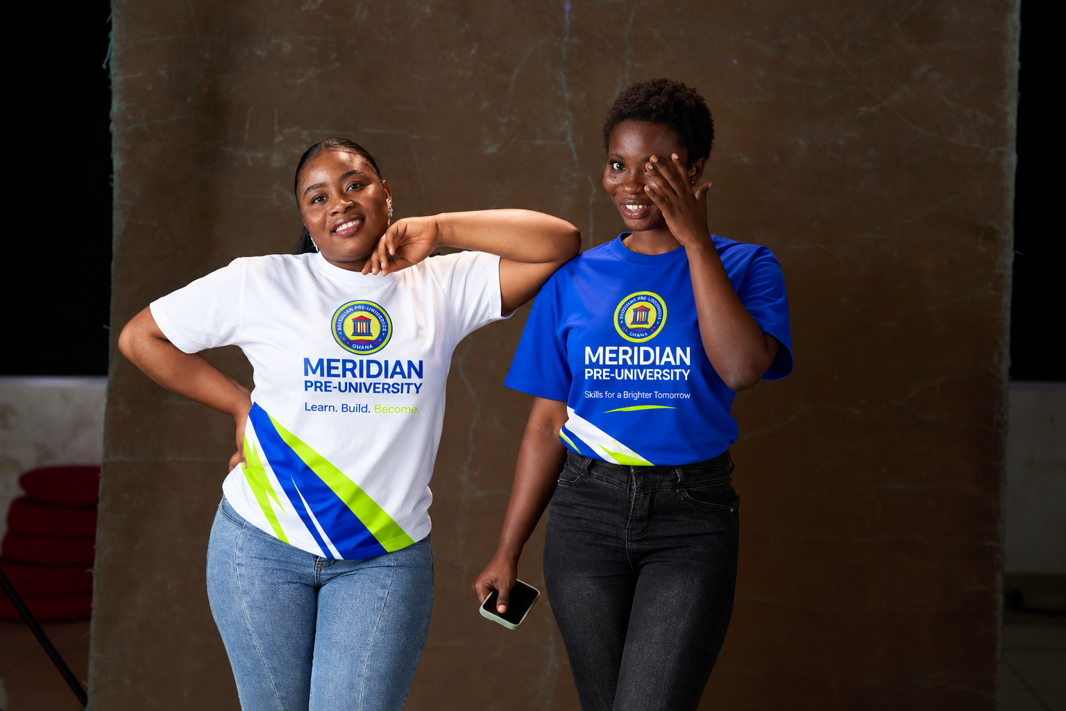 Meridian Pre-University students wearing branded T-shirts